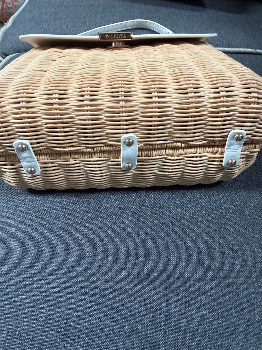 Talbots Natural Woven Satchel with White Leather Flap - Picture 10 of 16